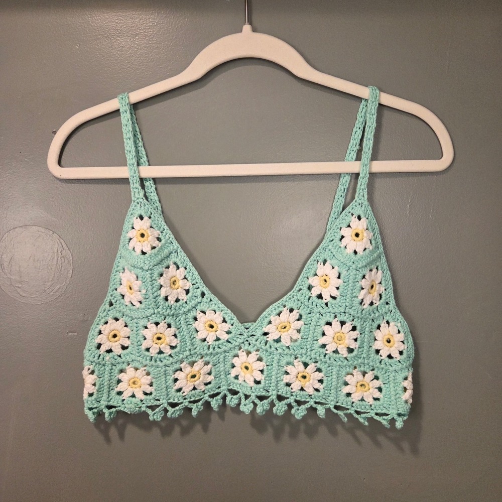 Daisy Crochet Bralette Cropped Tank Boho Festival Hippie, Women's Size M/L